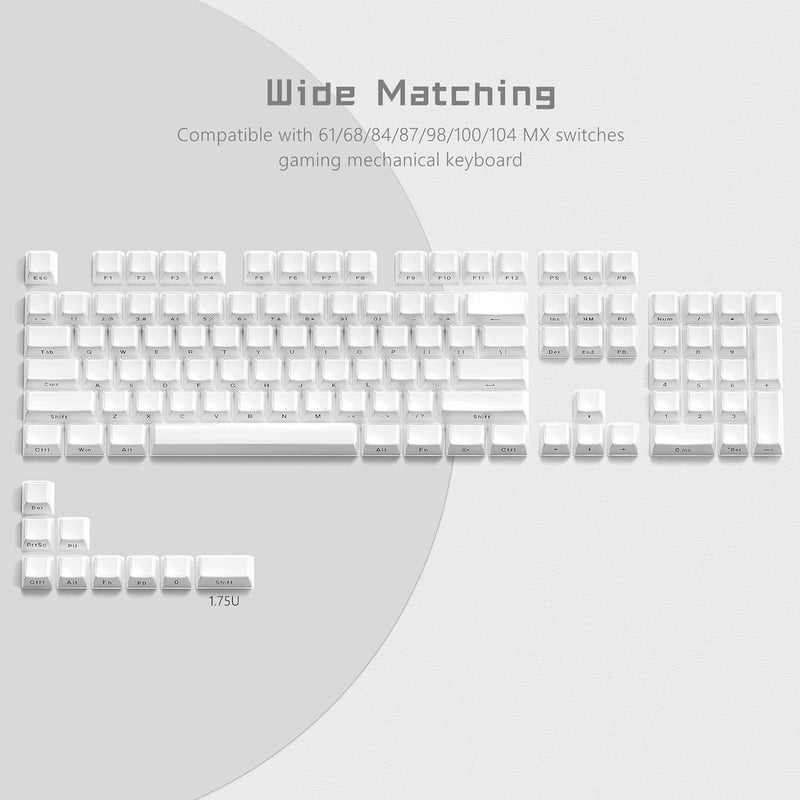 Womier Keycaps - Jelly Keycaps White 60 65 75 100 Percent, Side Printed Elegant Crystal Key caps, Custom 113 Keys OEM Profile for 61/68/84/87/98/100 Cherry Gateron MX Mechanical, White - Image 5